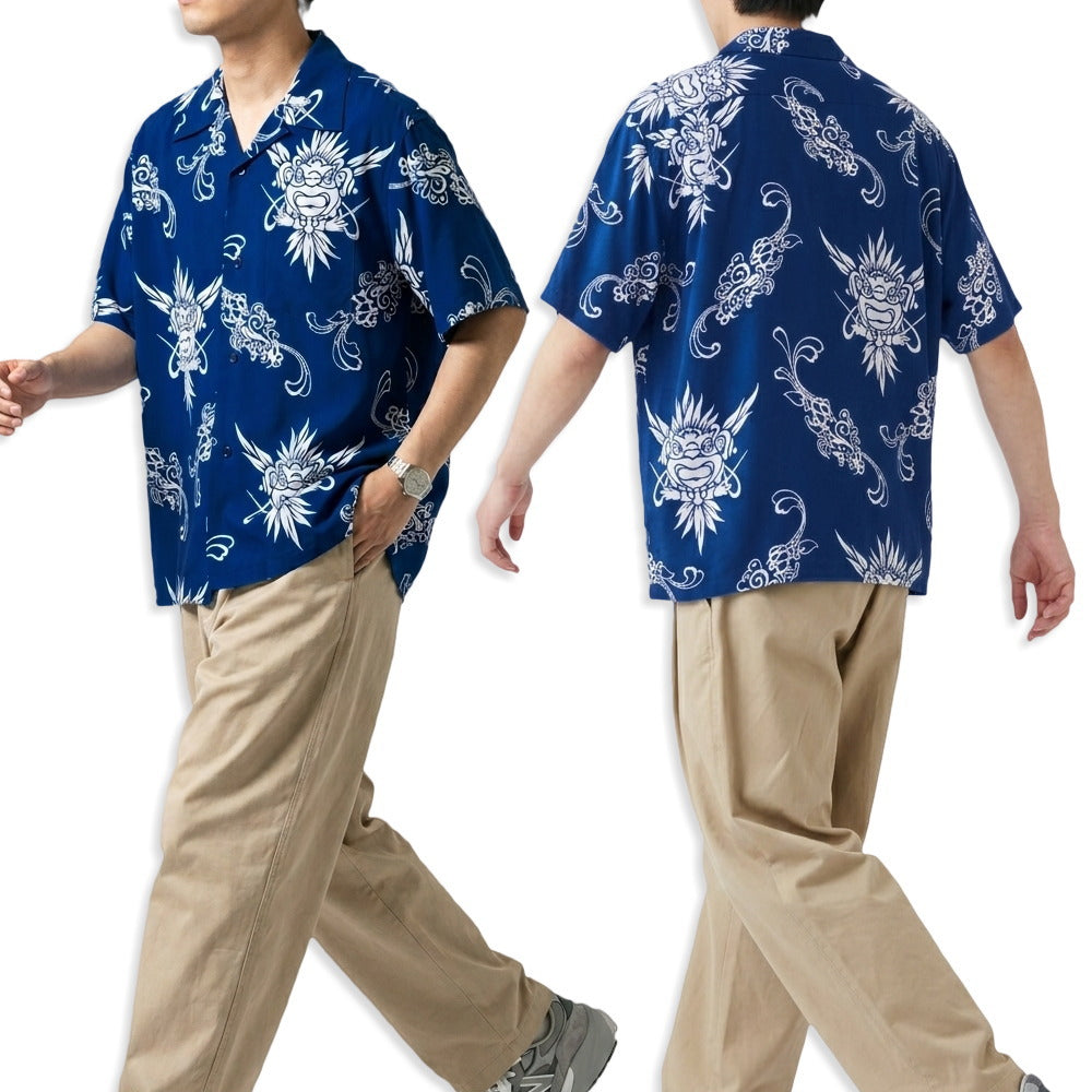 SUN SURF サンサーフ アロハシャツ INCARNATION OF GOD半袖 ハワイアンシャツ TIKI 日本製 SS39611 ブルー