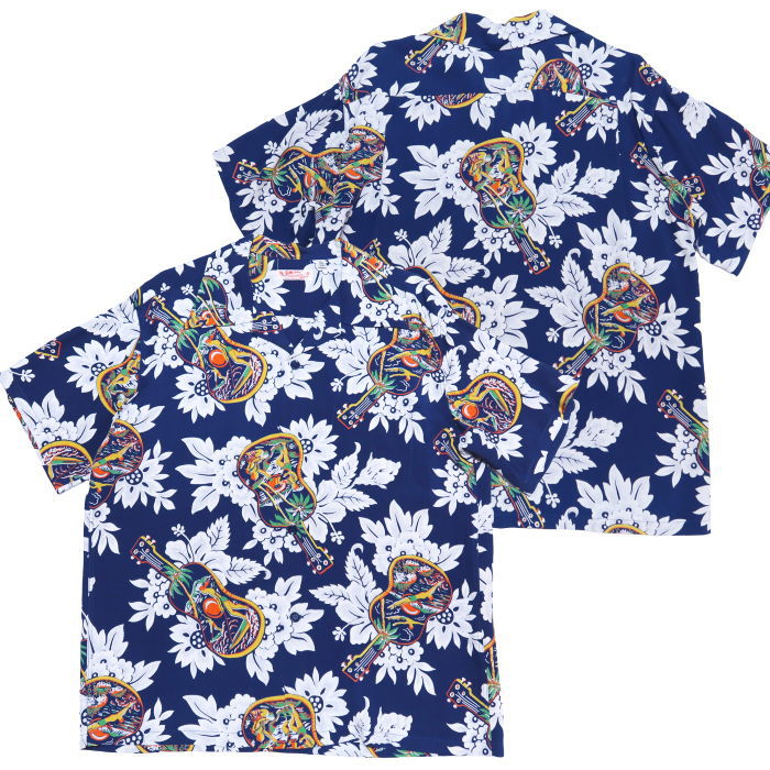 SUN SURF Aloha Shirt Short Sleeve UKULELE MELODY Hawaiian Shirt Made in Japan SS39613