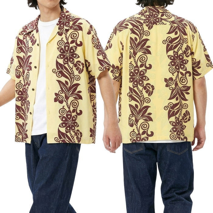 SUN SURF サンサーフ アロハシャツ PICTOGRAPH FLOWER 半袖 ハワイアンシャツ 日本製 SS39616 イエロー レーヨン ボーダーパターン