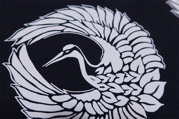 SUN SURF Aloha Shirt ORIENTAL BORDER Crane Short Sleeve Rayon Hawaiian Shirt Made in Japan SS39629 Black Blue